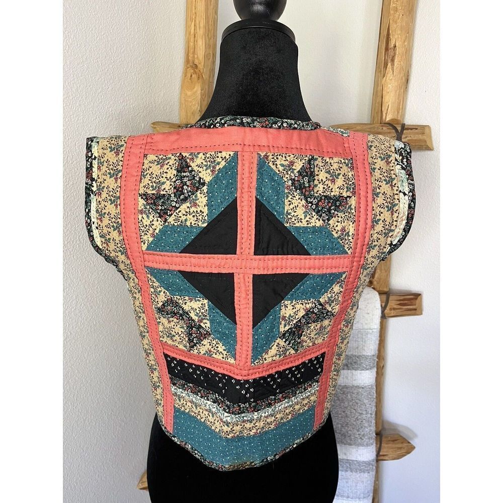 Vintage Quilt Reversible Vest With Cap Sleeve One Of A Kind Size S - Picture 6 of 16